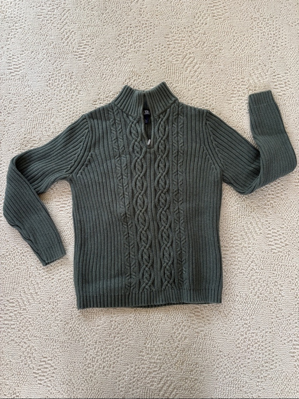 Lands' End Cable-Knit Half-Zip Turtleneck Sweater - Dark Green